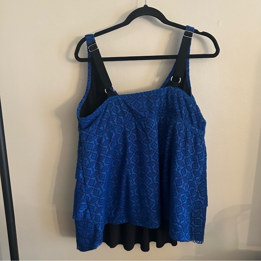 Catherine’s Blue Size 20 Lined Padded Tankini Swim Top Ruffles Eyelet - Picture 5 of 8
